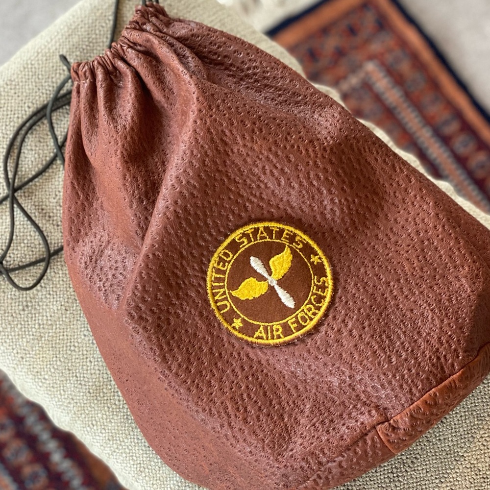 Unique vintage USAF (toy? Leather?) drawstring bag.